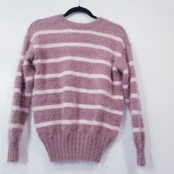 Pink Rose Pullover Stripes Eyelash Knit Sweater Long Sleeves - Picture 2 of 11